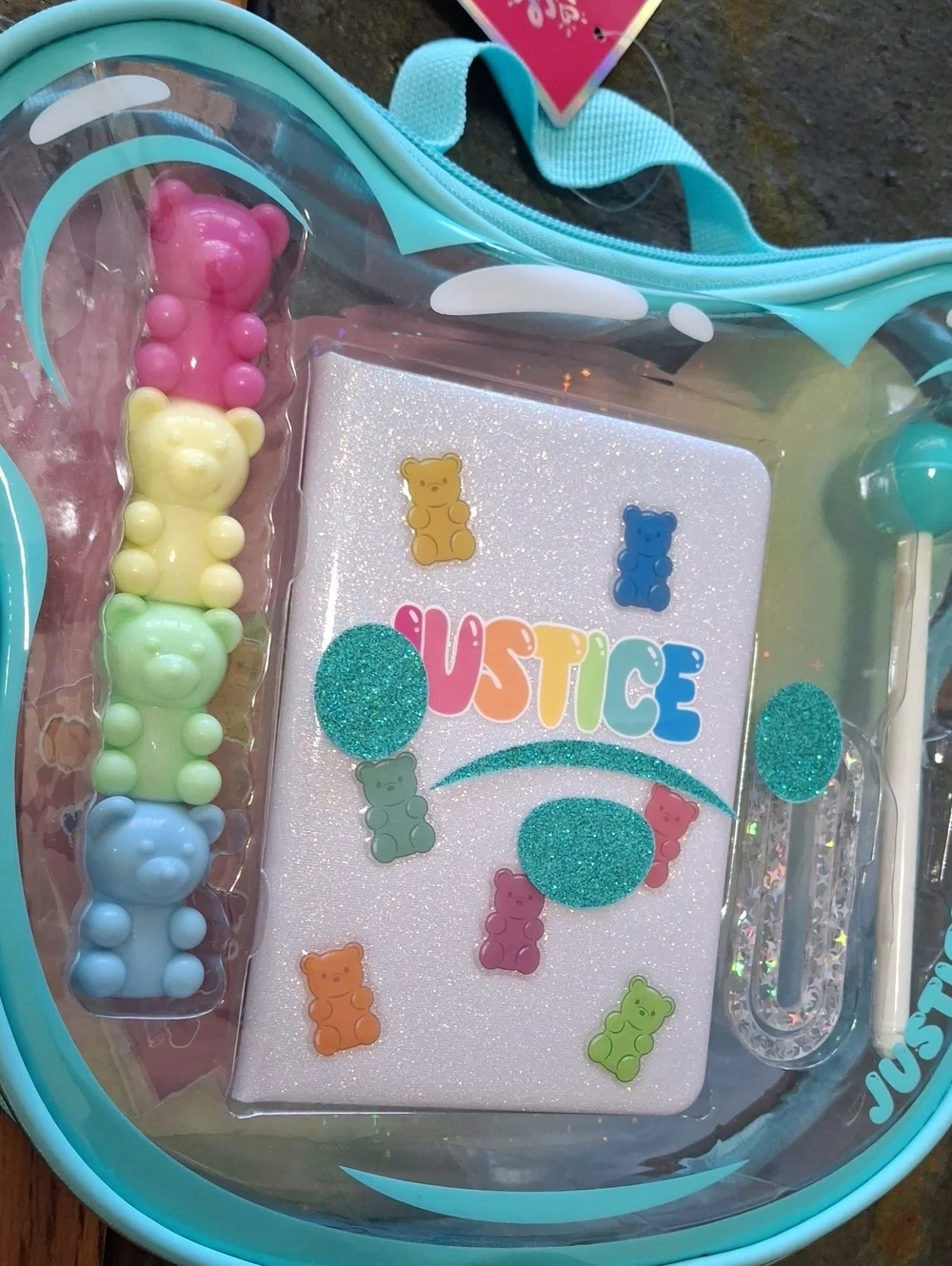 Justice Pastel Gummy Bear Glitter Stationery Set